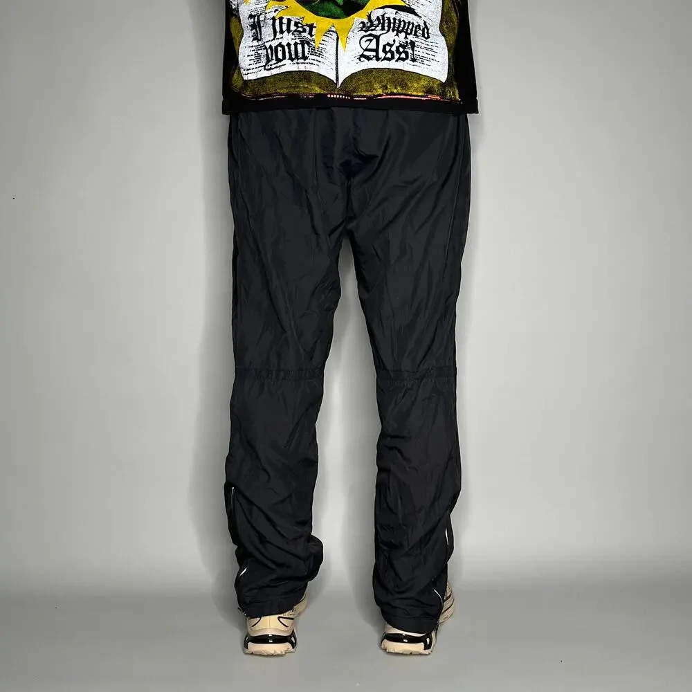 Nike Track Pants Black Polyester Sweatpants White Swoosh Ankle Zippers to Flare_3